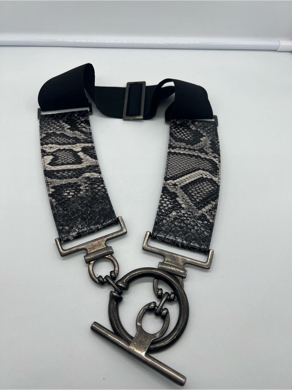 SUZI ROHER Canada Black Snakeskin Embossed Leather Adjustable Waist Belt sz S
